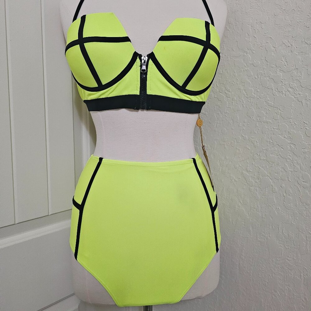 Neon green 2 piece retro bikini